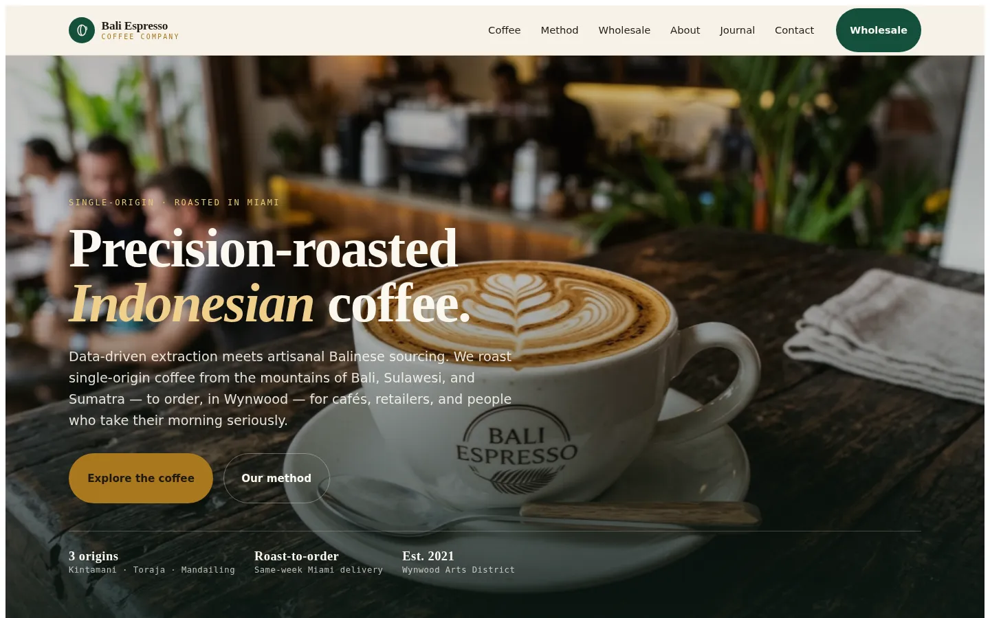 Bali Espresso Coffee Company website